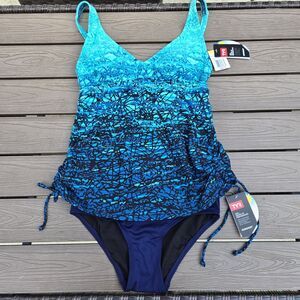 TYR Artic Scoop Neck Teal Tankini W/ Navy Bottom Swim Kayak Paddleboard SZ 6 New